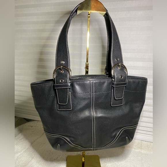Coach Soho EUC Vintage Topstitch Black Leather Shoulder Bag - Picture 2 of 12